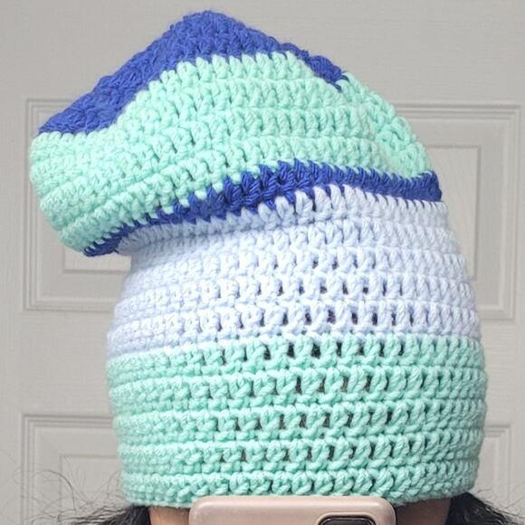 Handmade Crochet Y2k Streetwear Striped Slouchy Beanie - Picture 1 of 1